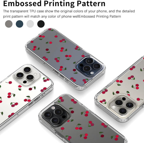 Idocolors 13 for iPhone Pro - Cute Cherry Case for Women, Clear Slim Crystal Case, Anti Peel Off, Not Yellowing