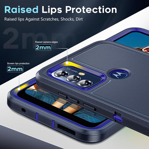 LeYi Heavy Duty Phone Case for Moto G Play 2023: 3-in-1 Military Grade Shockproof Cover with Screen Protector, Blue.