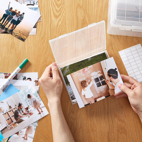 Lifewit Photo Storage Box 5x7, Clear Photo Boxes for Cards, Pictures, Stamps, with Label Sticker