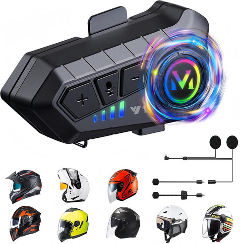 Y10 Motorcycle Helmet Bluetooth Headset, HiFi Stereo Sound, Noise Reduction, 1000mAh Battery, Waterproof, Easy Set Up