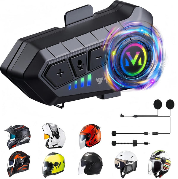 Y10 Motorcycle Helmet Bluetooth Headset, HiFi Stereo Sound, Noise Reduction, 1000mAh Battery, Waterproof, Easy Set Up