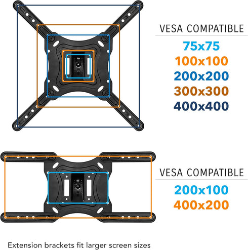 Mount-It! 2355 Inch 15.6 75x75 400x400 66 lb Full Motion Articulating TV Wall Mount for LED LCD OLED Flat Screen TVs |
