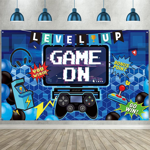 Video Game Party Decoration Banner - 70.9 X 43.3 Inch Photo Background for Gamer Room Decor and Birthday Party