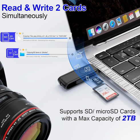 USB C Lightning SD Card Reader for iPhone 15 iPad Mac - 2 in 1 Micro SD/SD Card Adapter, Portable