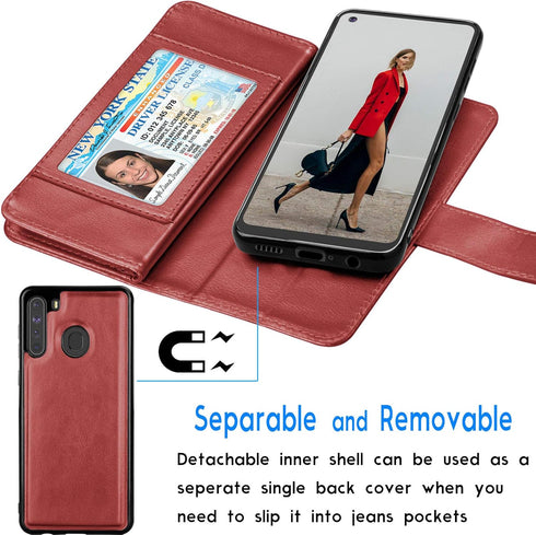 Tekcoo Galaxy A21 Case, Luxury PU Leather Wallet Case with Cash Credit Card Slots, Detachable Magnetic Flip Cover