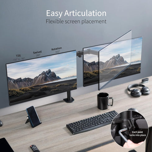 VIVO Heavy Duty Dual Monitor Desk Mount, Fully Adjustable Steel Stand, Holds 2 Screens Up to 30 Inches, Black