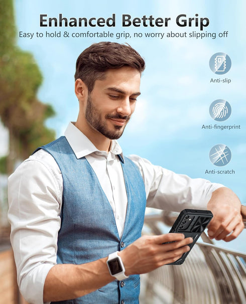 FNTCASE Galaxy A15-5G Case: Rugged, Military-Grade Shockproof Protection, Kickstand & Holster, 6.5" Black Heavy Duty