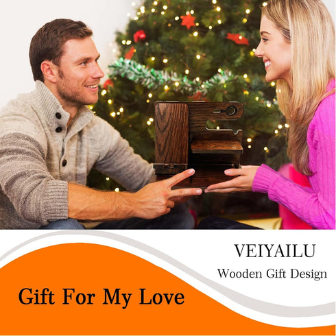 VEIYAILU Gifts for Men Boyfriend Him Brother Nightstand Organizer Gifts for Dad from Daughter Son Wood Phone Docking