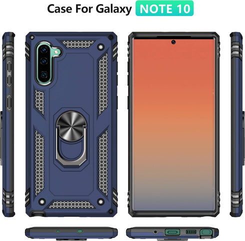 Samsung Galaxy Note 10 Case with HD Screen Protectors, Military-Grade Metal Ring Holder Kickstand, Shockproof Cover