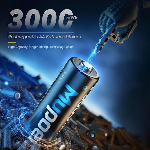 Mupoer 8 Count,Lithium 1.5V 3000mWh,Double Rechargeable AA Batteries Battery A A Rechargeable Battery,Pilas Recargables