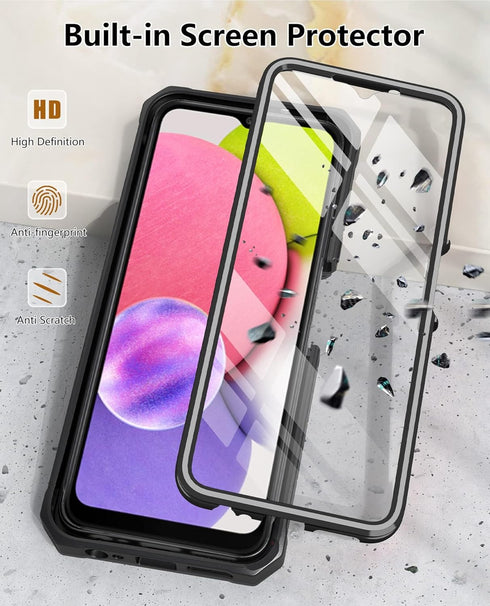 Samsung Galaxy A03S Phone Case, Built-in Hard Kickstand & Touch Protector, Military Shockproof TPU Cover - Black