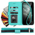 KIHUWEY Wallet Case for iPhone 12 Pro Max, Premium Leather Zipper with Card Holder and Wrist Strap - Mint Green