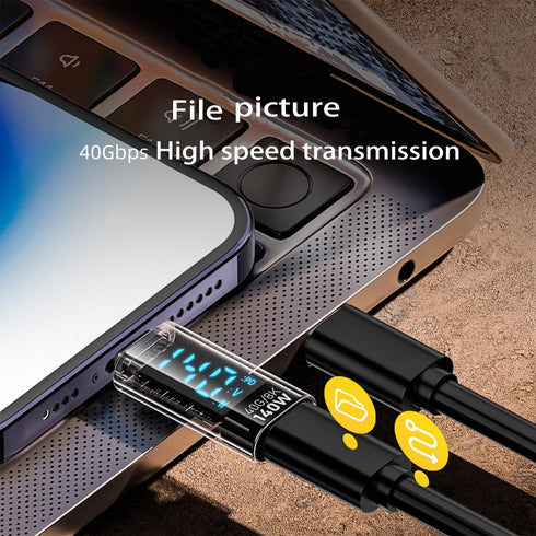 USB C Adapter, 140W Type C Female to Male Extension with Digital LED Display for iPhone 15/Plus/Pro/Pro Max