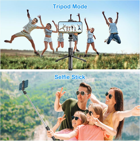 SelfieShow Extendable Selfie Stick Tripod with Wireless Remote and Stand, Portable, Lightweight for iPhone 15 14 13 12