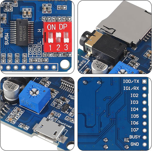 DIANN 4pcs MP3 DY-SV5W 32G Voice Playback Module Player Music Voice Board IO Trigger UART Serial Adapter Control