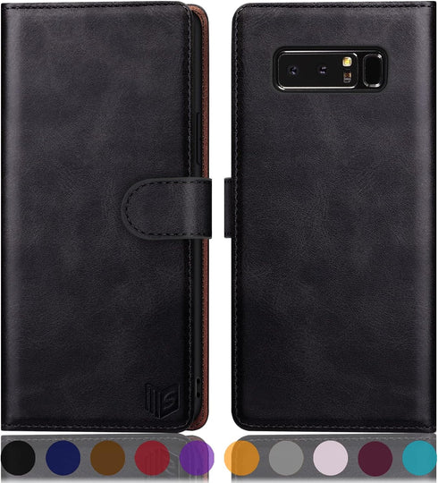 SUANPOT Leather Wallet Case for Samsung Galaxy Note 8, RFID Blocking, Flip Folio Book Phone Case, Shockproof Cover Black