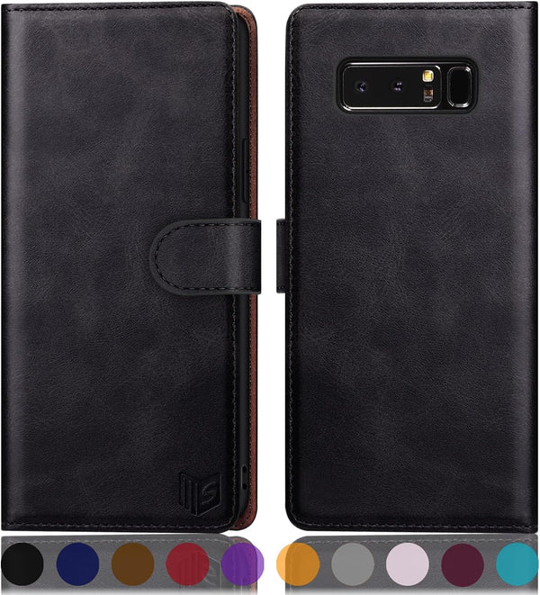 SUANPOT Leather Wallet Case for Samsung Galaxy Note 8, RFID Blocking, Flip Folio Book Phone Case, Shockproof Cover Black