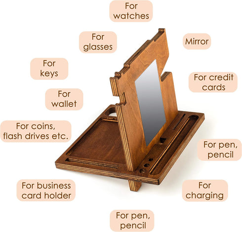 Wooden docking station - Wallet stand - Watch Organizer - Mens Christmas Birthday Gift for Men Him - Fathers Day