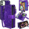 Harryshell Compatible with iPhone 12 / 12 Pro Case - Wallet Detachable Magnetic Zipper Leather with 12 Card Slots