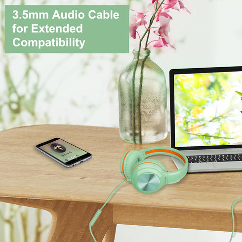 SIMOLIO 2 Pack Foldable Headphones - Wired Over Ear Cord Headset with Microphone, Volume Limited & Adjustable Headband