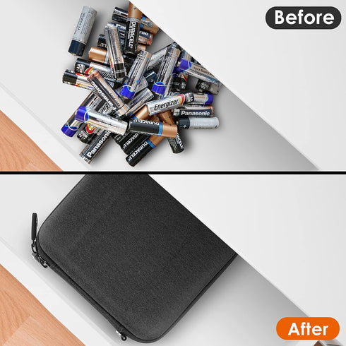 Linkidea Small Hard Case Battery Organizer Storage Box, Batteries Carrying Holder Container - Holds 31 Various Sizes AA AAA 9V C D Batteries (Dark Grey)