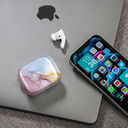 JIAXIUFEN AirPods Pro Case Cover, Gold Sparkle Glitter Marble Design, Cute Full Protective Silicone TPU Skin for Women