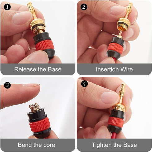 WGGE WG-008 24K Gold Safety Speaker Connector Banana Plugs for Speaker Wire, 12 Pairs