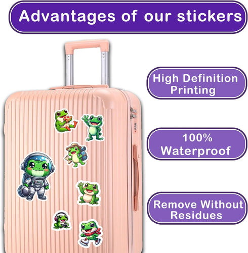 50 PCS Frog Stickers Pack Vinyl Decal Waterproof for Water Bottles Laptops Phone Case Luggage Scrapbook Decorations