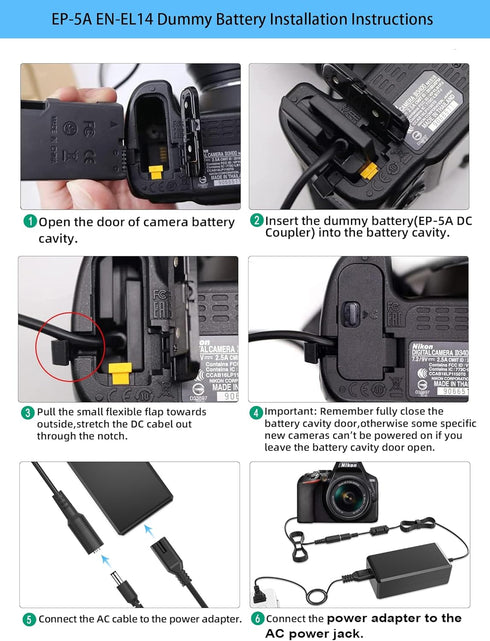 TKDY EP-5A EH-5 AC Power Adapter EN-EL14A Dummy Battery for Nikon D3500, D3400, D3200, and More