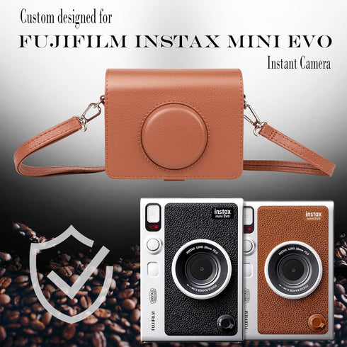 Rieibi Instax Mini EVO Case, Vintage PU Leather Protective Case for Fuji Instax Mini EVO Instant Camera - Brown