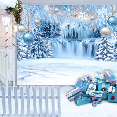 DUAIAI Frozen Winter Christmas Backdrop, Birthday Party Decorations Crystal Pendant Ice and Snow White World Wonderland