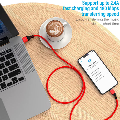 Apple MFi Certified iPhone Charger Cable 2 Pack, 6 FT Red, Fast Charging & Data Sync, Compatible with iPhone 14, 13,