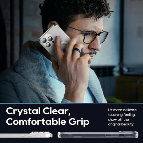 Magnetic Case for iPhone 15 Pro Max, Clear, with Slim Kickstand & Screen Protector, Compatible with MagSafe