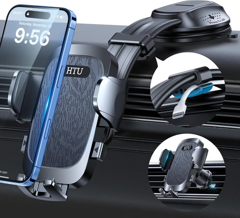 HTU 17 16 15 14 13 12 Upgraded Strongest Suction Car Phone Holder Bendable Arm, Never Block View Rotatable Cellphone