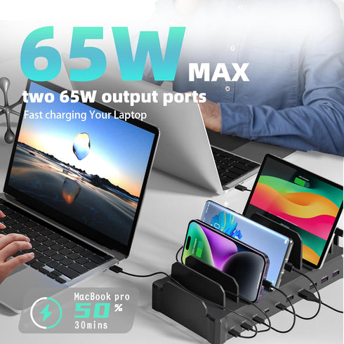 zobirez 420W 10-Port Charging Station for Multiple Devices, USB C Fast Charger Stations for MacBook, iPhone, Android