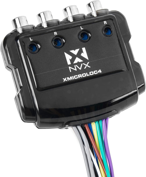 NVX XMICROLOC4 600W 4-Channel Speaker Cable to RCA Adjustable Line Output Converter with Remote Turn On Trigger