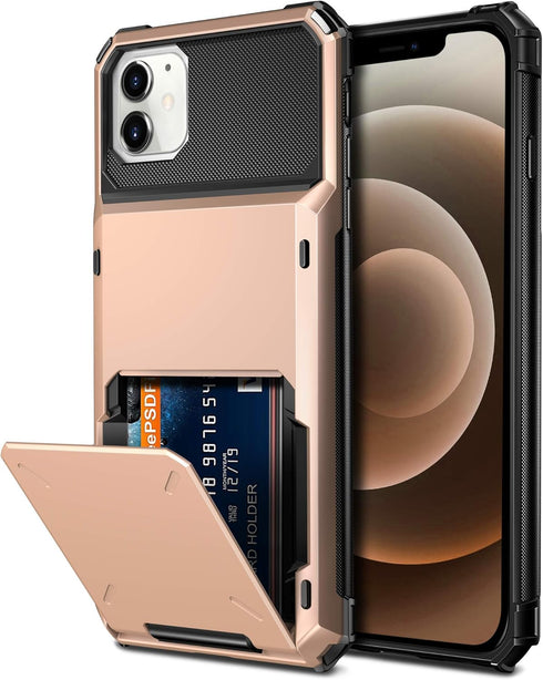 Vofolen Compatible with iPhone 12 Case, 5G Wallet with 4-Card Slot and Flip Hidden Pocket, Rose Gold