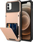 Vofolen Compatible with iPhone 12 Case, 5G Wallet with 4-Card Slot and Flip Hidden Pocket, Rose Gold