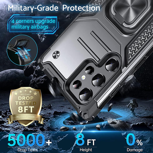 Anqrp Galaxy S22 Ultra Case, Military Grade Protective Cover with Rotatable Metal Ring Kickstand, Black