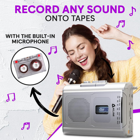 KLIM K8 Cassette Cassette Tape Player Portable - Recorder - NEW Version - AM/FM - Built-in Microphone & Speaker