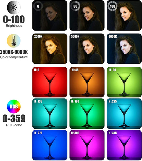 ENEGON 360 24 78 2000mAh 95+ 2500K-9000K RGB Selfie Light, Full Color RGB Video Light with Effects, LED Rechargeable