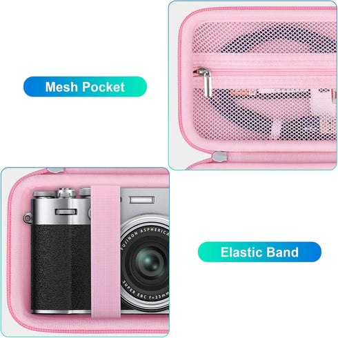 BOVKE Carrying Case for Fujifilm X100VI / X100V Digital Camera, Extra Mesh Pocket, Pink