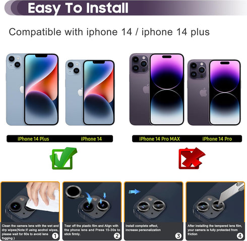 Suoman for iPhone 14/iPhone 14 Plus Camera Lens Protector, Premium Tempered Glass Metal Cool Camera Lens Protector for iPhone 14 6.1 inch /14 Plus 6.7 inch - Black