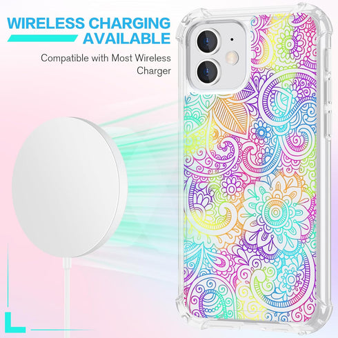 Compatible with iPhone 11 Case, Aesthetic Colorful Boho Mandala Flower Soft TPU Shockproof Protective Clear Floral Cover