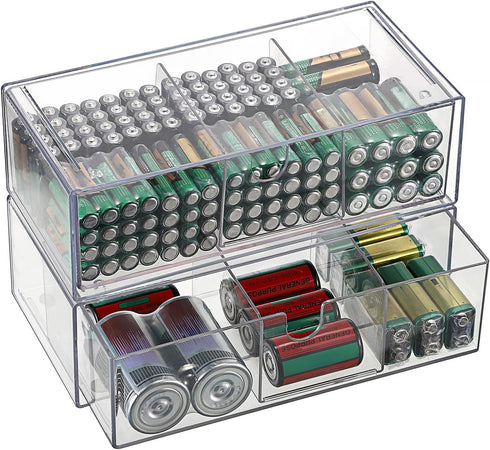 BTSKY 2 Pack Clear Acrylic Battery Storage Organizer for AA, AAA, 9V,