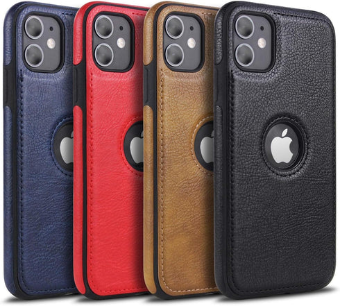 Retro Leather Case for iPhone 11, Anti-Knock Soft TPU Business Shell (Brown)