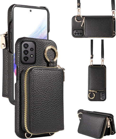 Furiet Wallet Case for Samsung Galaxy A53 5G, with Shoulder Strap, PU Leather Zipper Flip Organ Purse