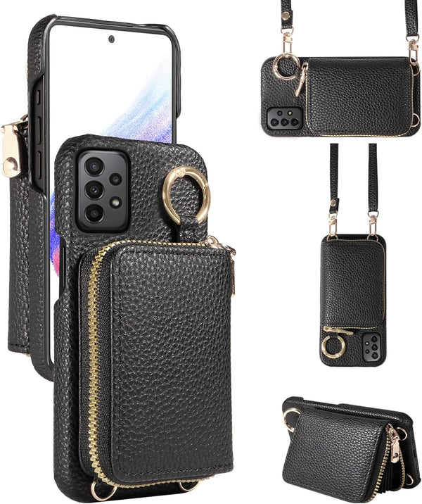 Furiet Wallet Case for Samsung Galaxy A53 5G, with Shoulder Strap, PU Leather Zipper Flip Organ Purse