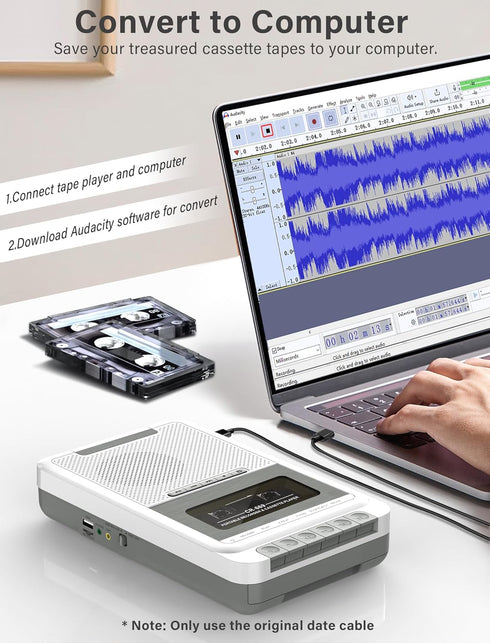 Gracioso Cassette Cassettes/USB/SD Cassette MP3 Cassette Player Recorder Converter,Record to Card via Mic, Portable