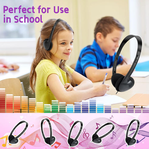 Kids Headphones Bulk 30 Pack, Wholesale Earphones for School Students, Children, Teen Boys Girls (Black)